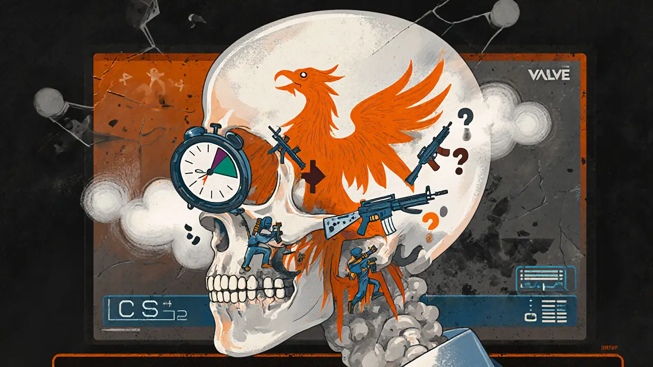 Абстрактный портрет геймера с внутренней битвой между старой и новой версией CS.