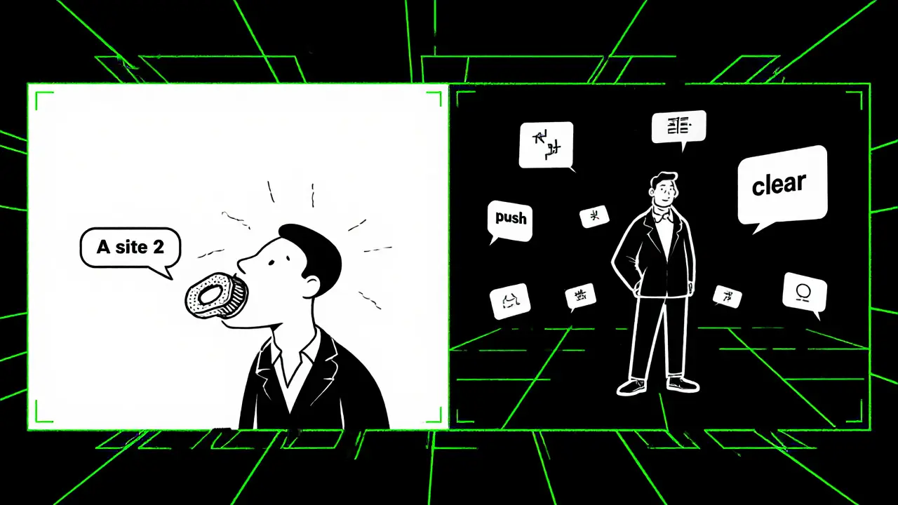 Игрок тренирует дикцию с орехами во рту, над ним парят команды &#039;A site 2&#039; и &#039;copy&#039; как символы.