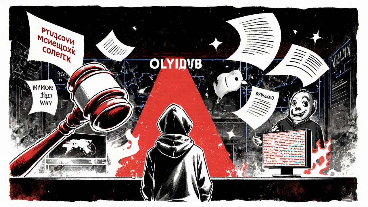 Геймер в суде перед громом в виде мыши, документы горят, а экраны вокруг показывают турниры.