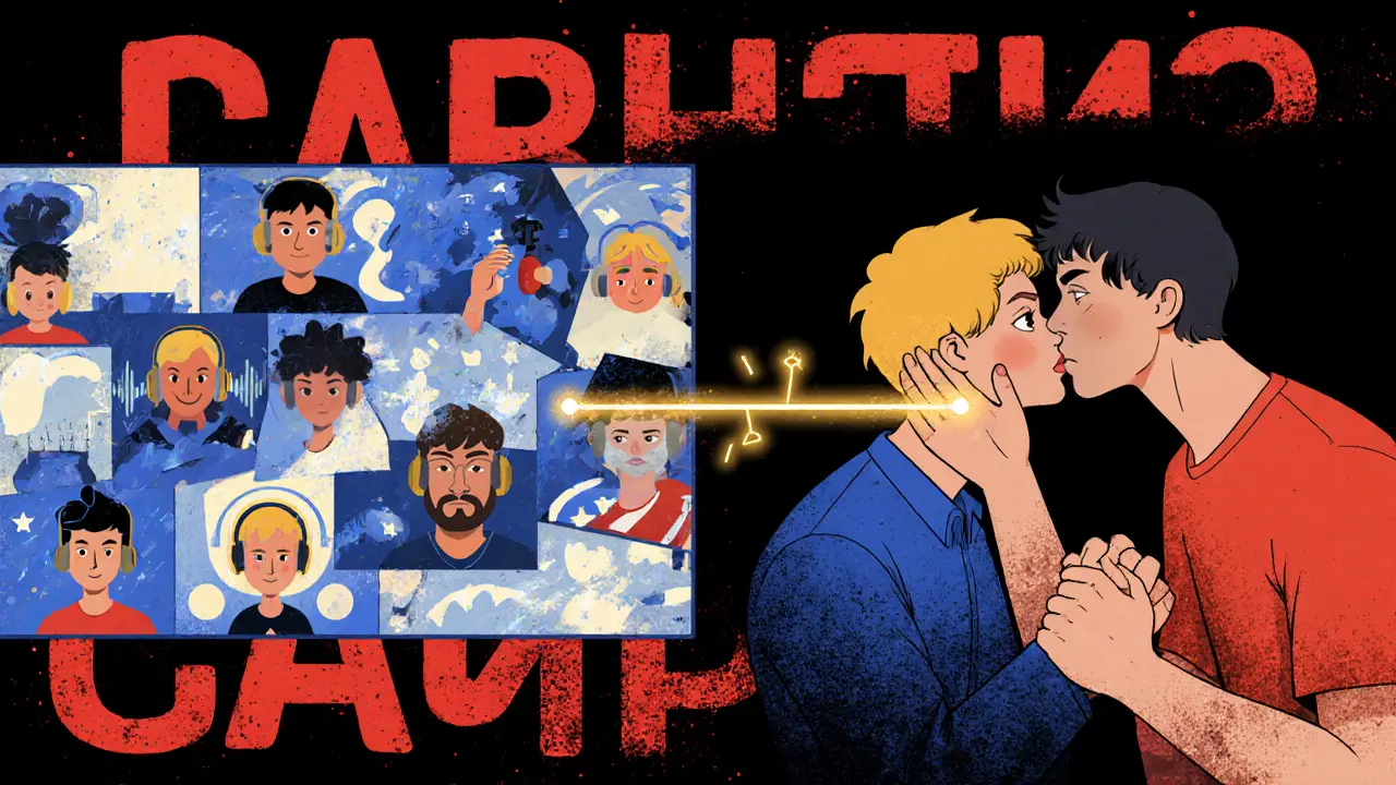 Разделённая сцена: онлайн-встреча слева, физическая синергия справа — золотая связь между игроками.