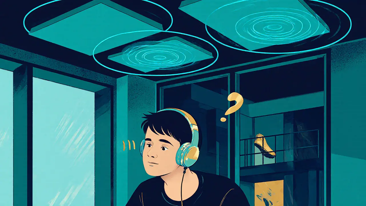 Геймер в комнате с активной системой подавления шума 2025 года, где даже шаги сверху нейтрализованы.