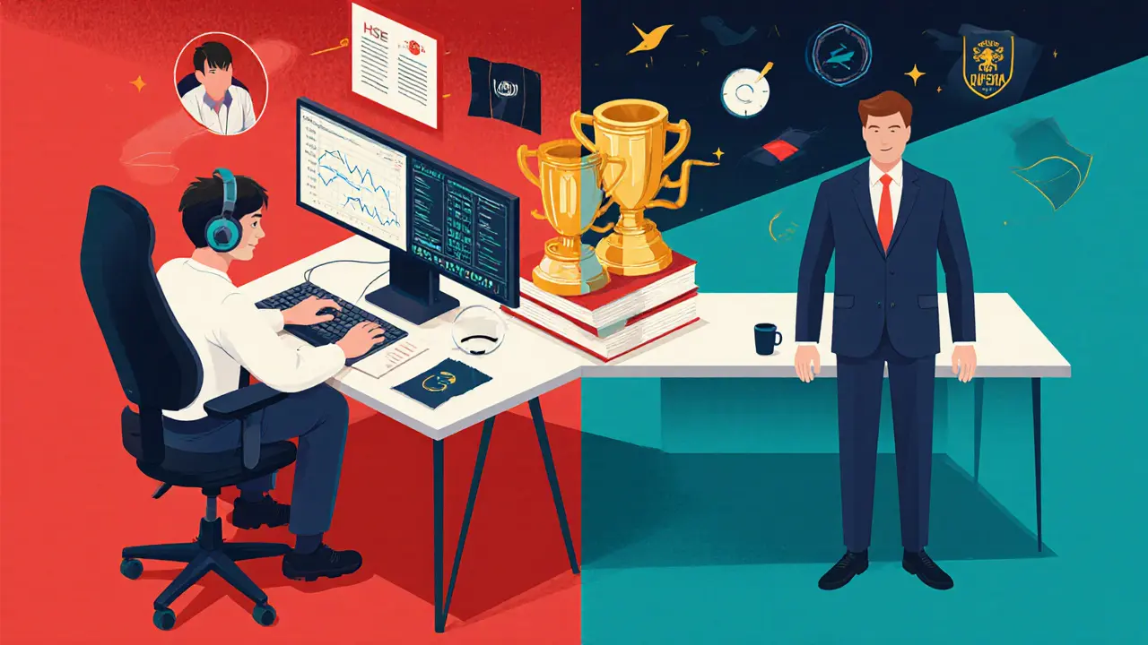 Сравнение профессионального киберспортсмена и офисного работника через символическую мостовую.