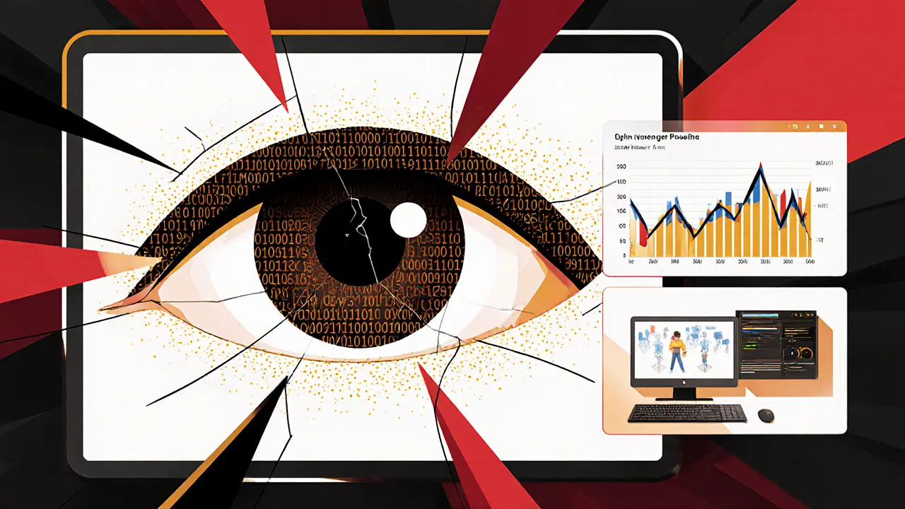 Цифровое глазное яблоко из двоичного кода, разделяющееся на три сцены: ставки, античит и ИИ.