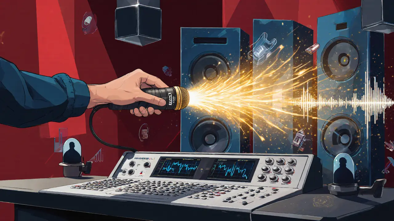 Стример переходит от USB к гибридному микрофону, звук превращает комнату в профессиональную студию.