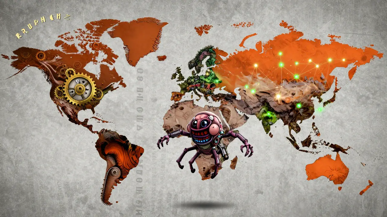 Мир в виде трех контрольных панелей: Корея, Европа и Россия, в центре — зерглин, прыгающий из карты.