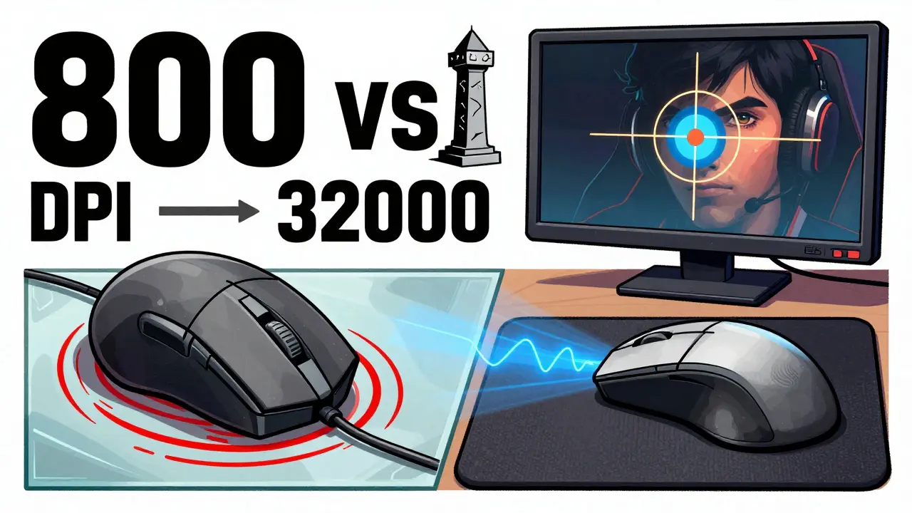 Сравнение лазерной и оптической мыши: слева — хаотичные линии на стекле, справа — плавное движение на тканевом коврике.