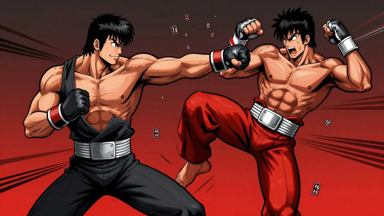 Боец в файтинге наносит удар точно на 13-м кадре, цифры кадров кружатся вокруг, как пыль.