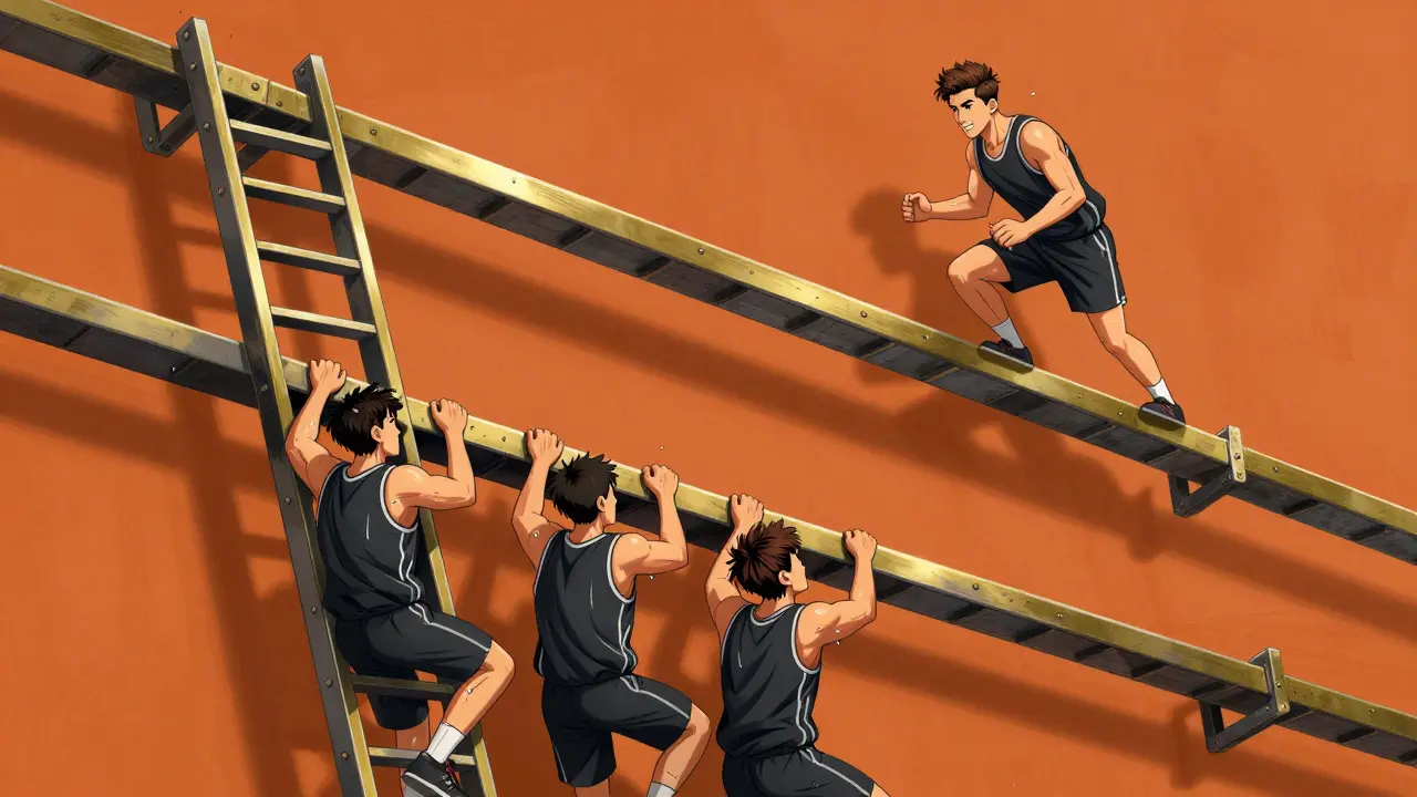 Две лестницы — верхняя и нижняя сетка — символизируют двойное выбывание, команда из нижней борется к финалу.