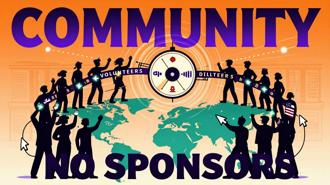 Глобальное сообщество OSU! формирует человеческую цепь, ведущую к вращающемуся спиннеру, символизирующему единство без спонсоров.