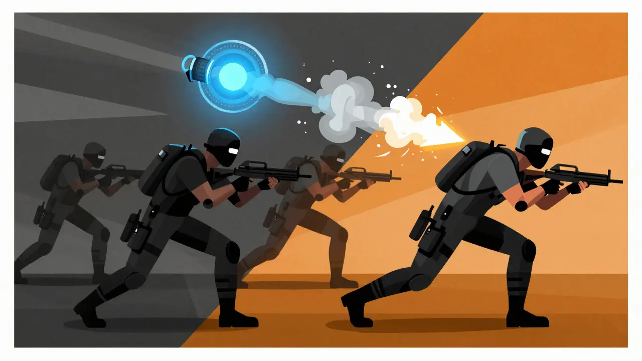 Команда синхронно использует телепорт и дым, чтобы атаковать точку B на карте Bind.