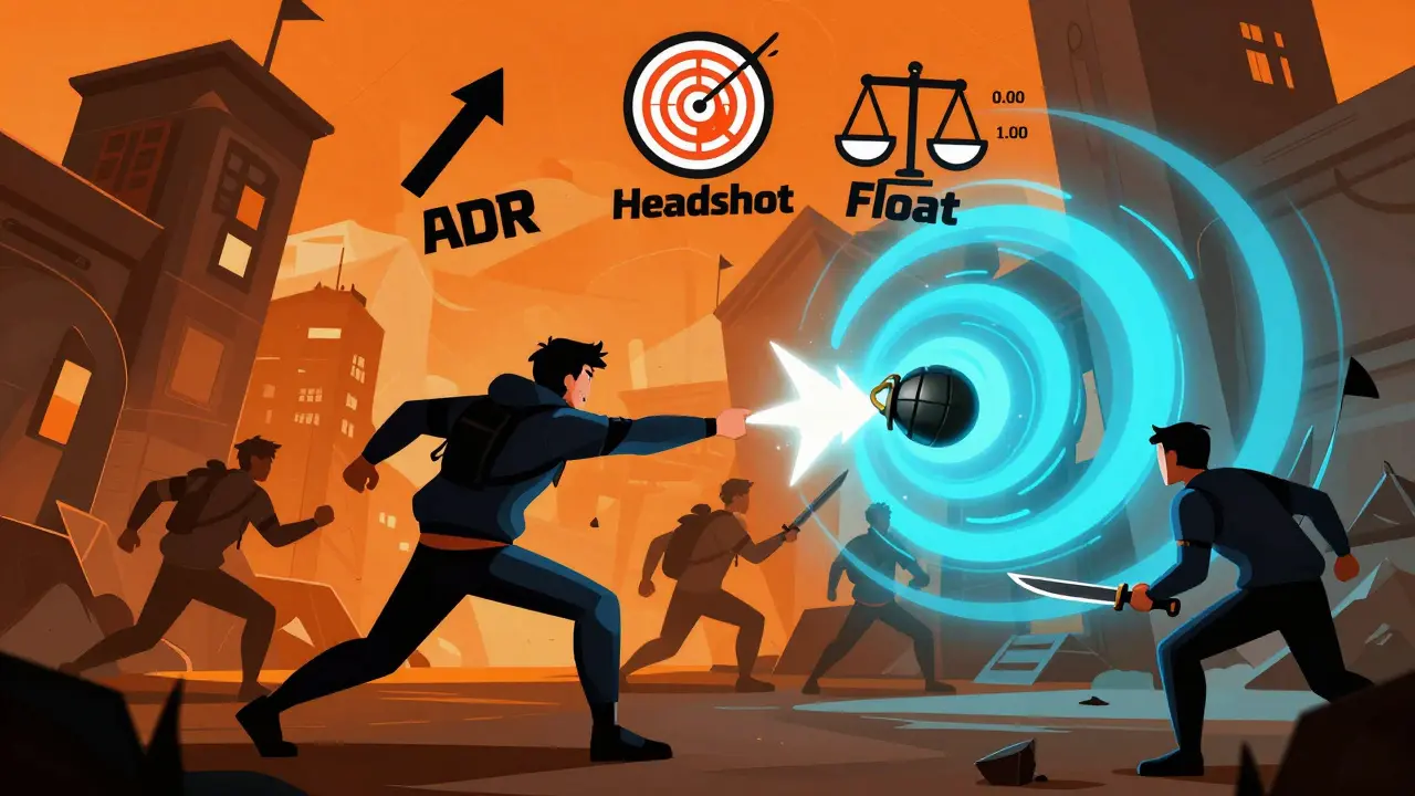 Команда в действии: декой генерирует звуковую волну, игроки в движении, над головой — символы АДР и хедшота.