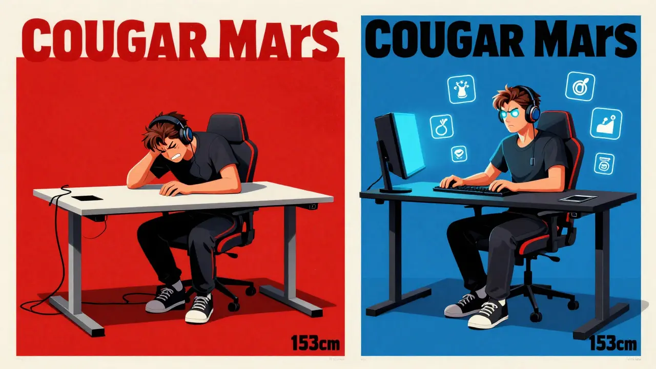 Сравнение дешевого и премиального игрового стола: боль против комфорта, в стиле полиского плаката.