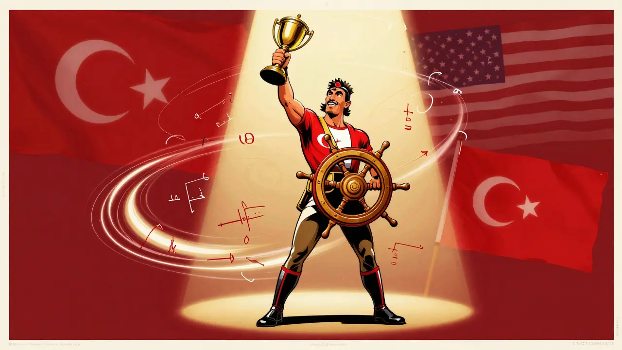 Турецкий капитан празднует победу после 238-й минуты, вокруг — физические траектории.