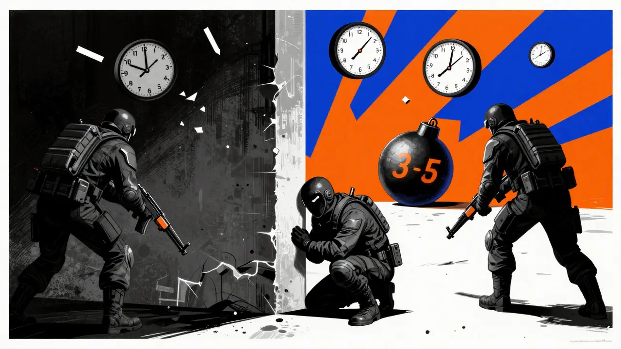 В Counter-Strike 2 террорист ждёт 35 секунд, прежде чем атаковать, таймер и часы висят в воздухе.