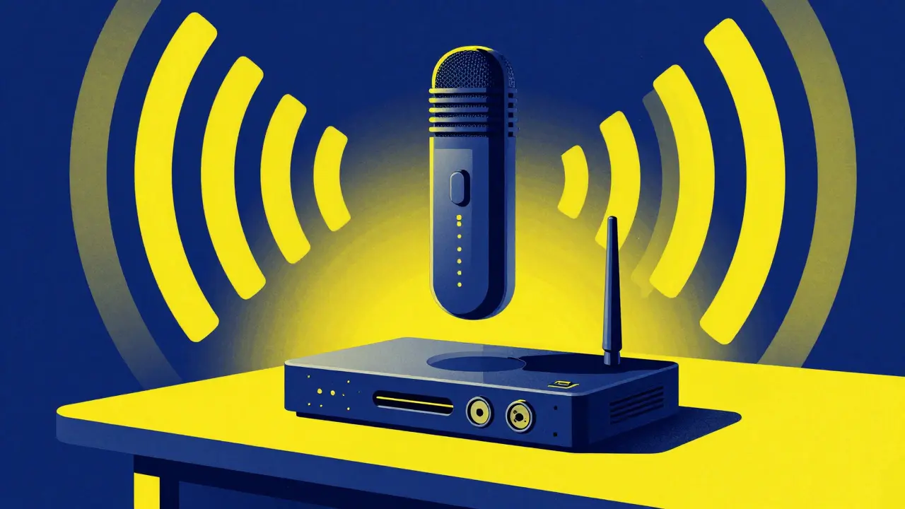 Беспроводной микрофон над игровым столом в ретро стиле