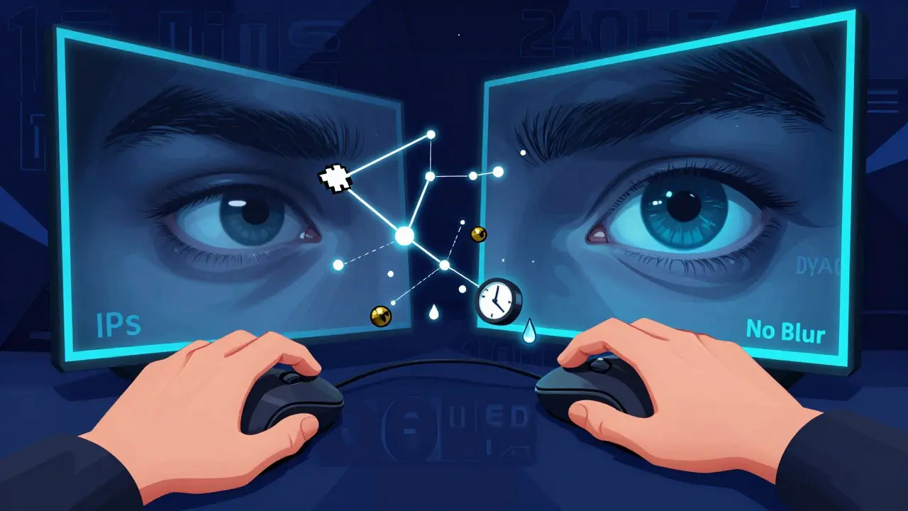 Рука игрока стреляет, создавая взрыв из микропикселей, а глаза показывают разницу между размытием и чёткостью.