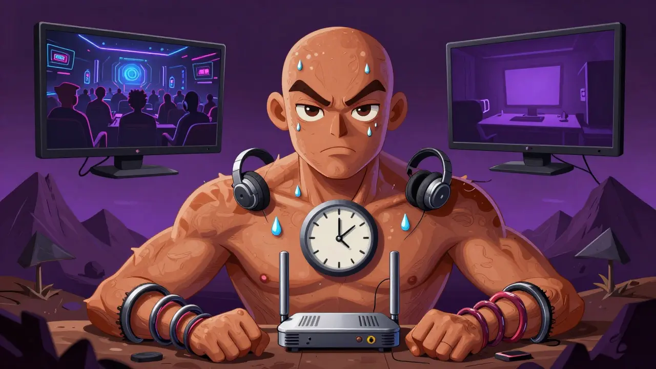Тело геймера как поле боя: плечи, запястья и глаза отражают физическое и эмоциональное напряжение.