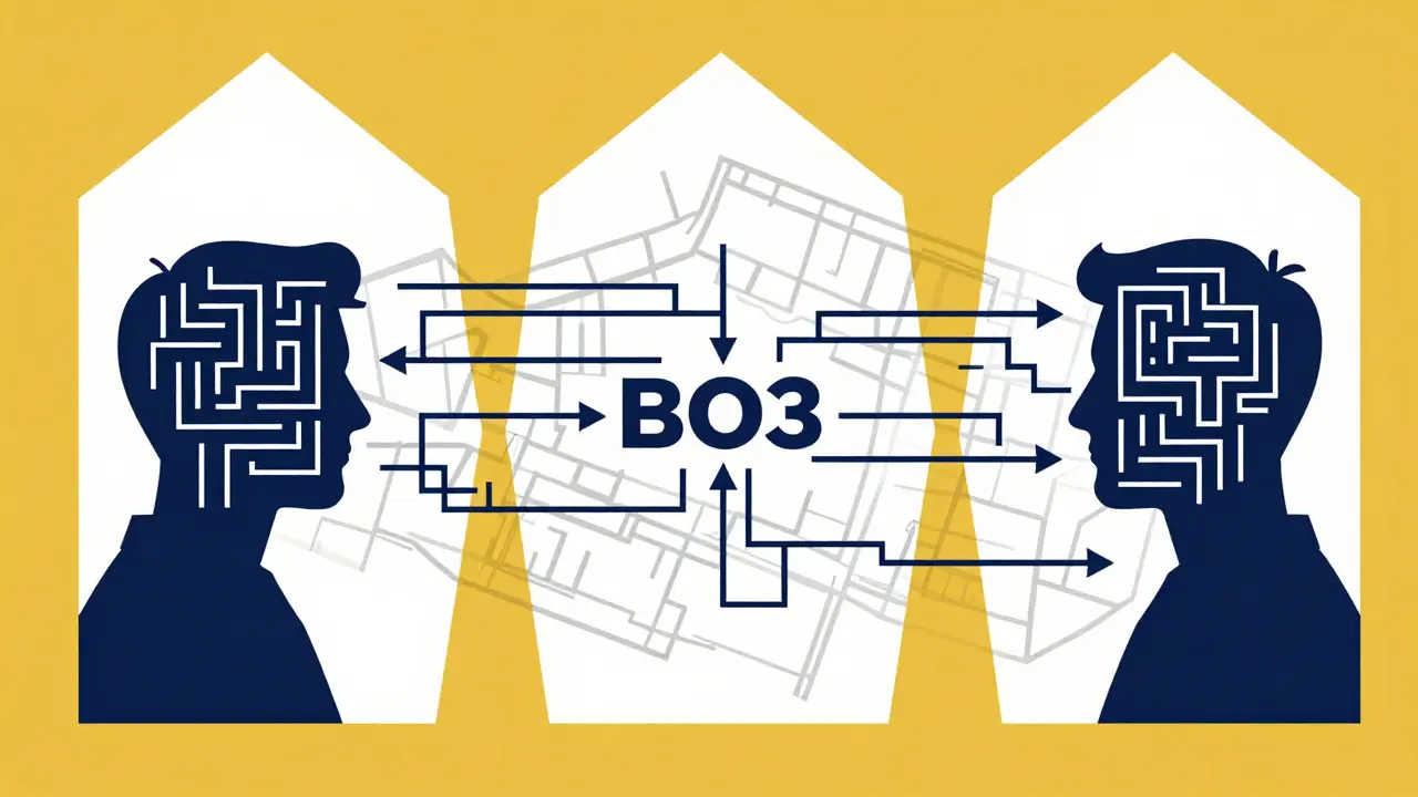 Абстрактная иллюстрация тактической дуэли и адаптации в серии из трех карт.