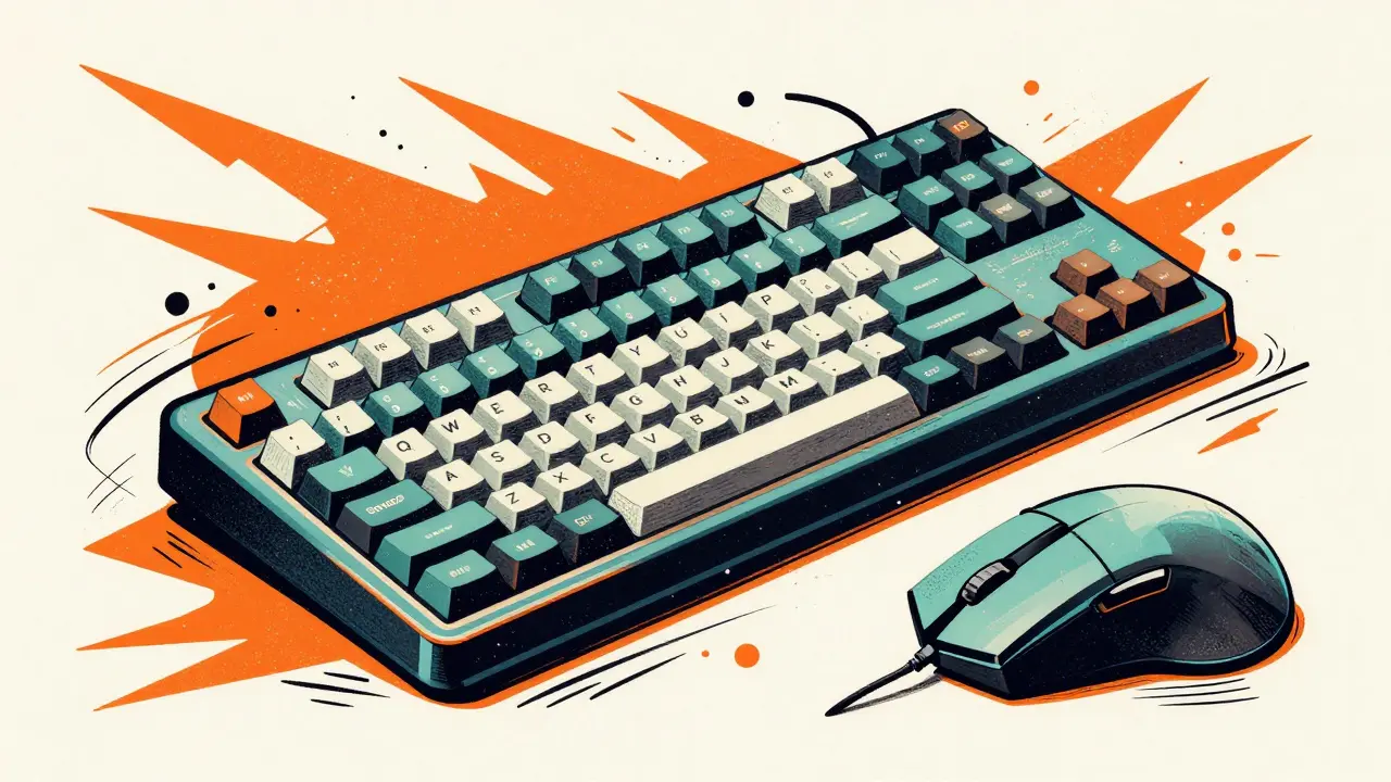 Абстрактное изображение игровой мыши и механической клавиатуры