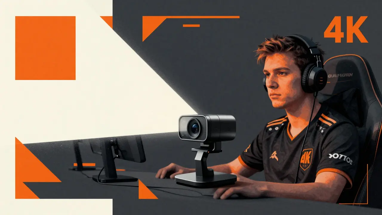 Концептуальный арт: веб-камера освещает лицо киберспортсмена в темноте