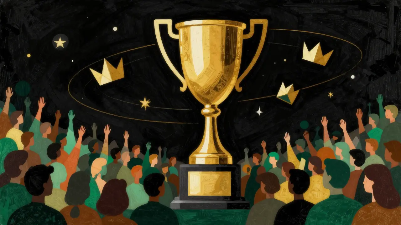 Символическое изображение чемпионского трофея и триумфа на мировых финалах