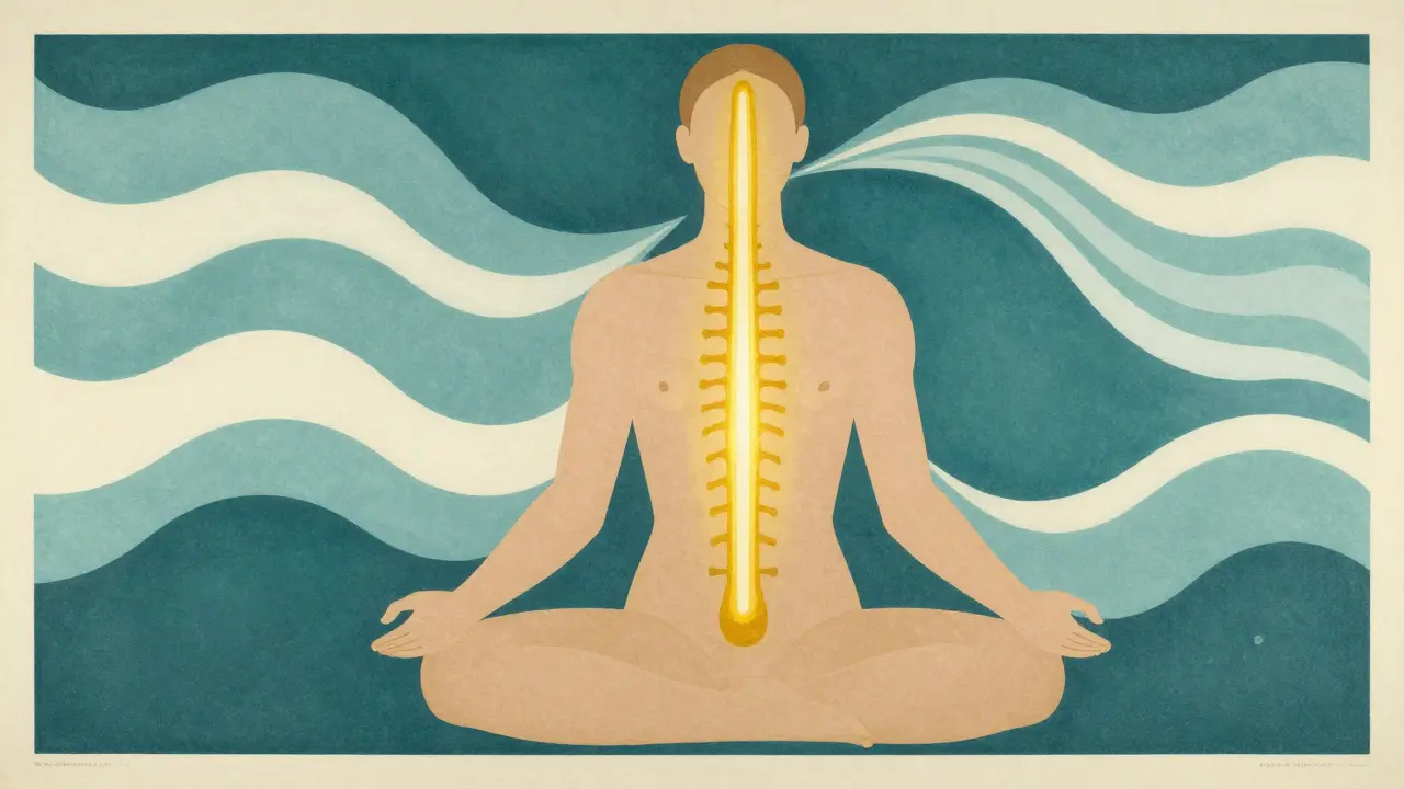 Символическое изображение правильной осанки и глубокого дыхания для ясности ума