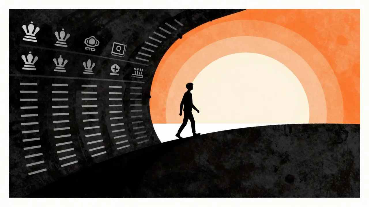 Стилизованная фигура геймера, выходящего из тени рейтингов к свету и свободе.