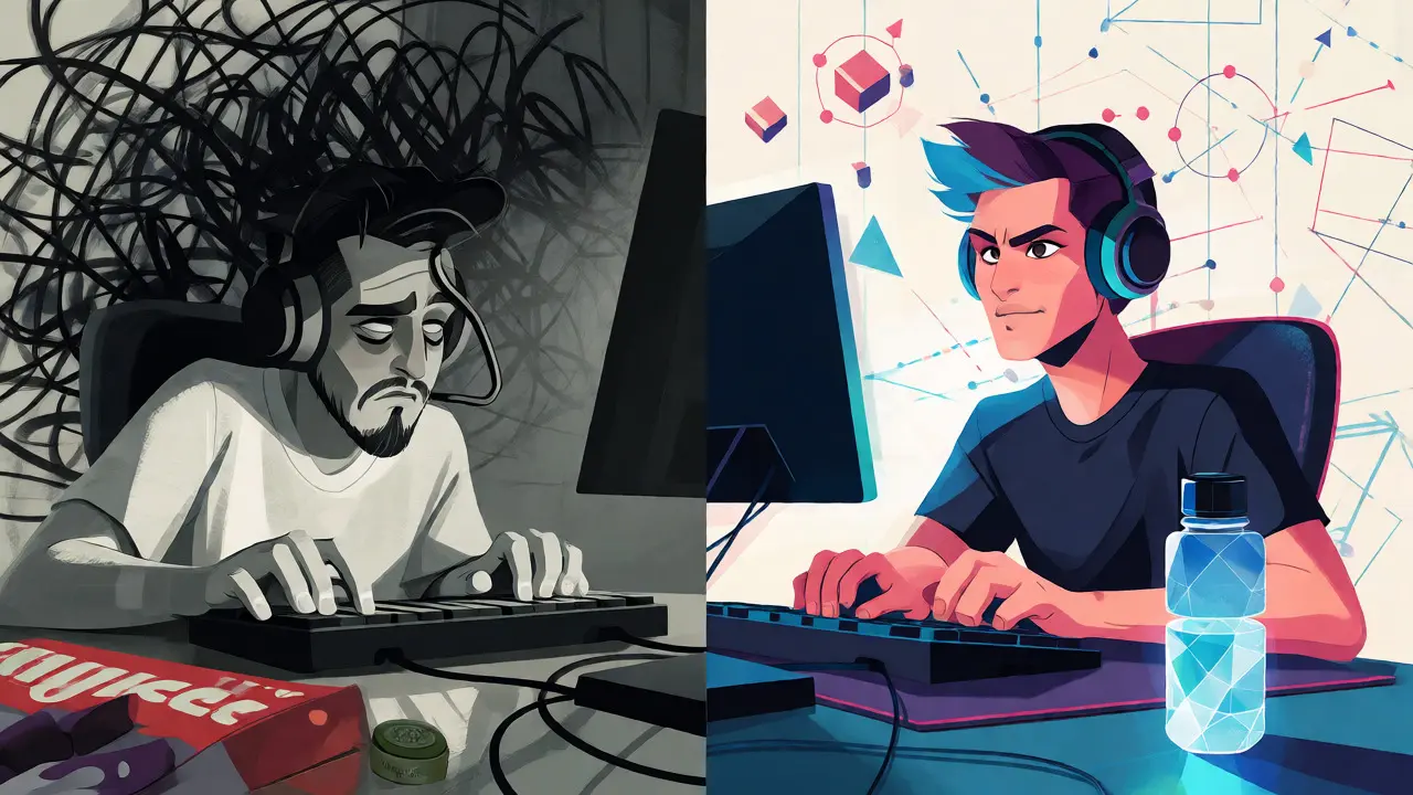 Сравнение вялого и энергичного геймера после разного питания