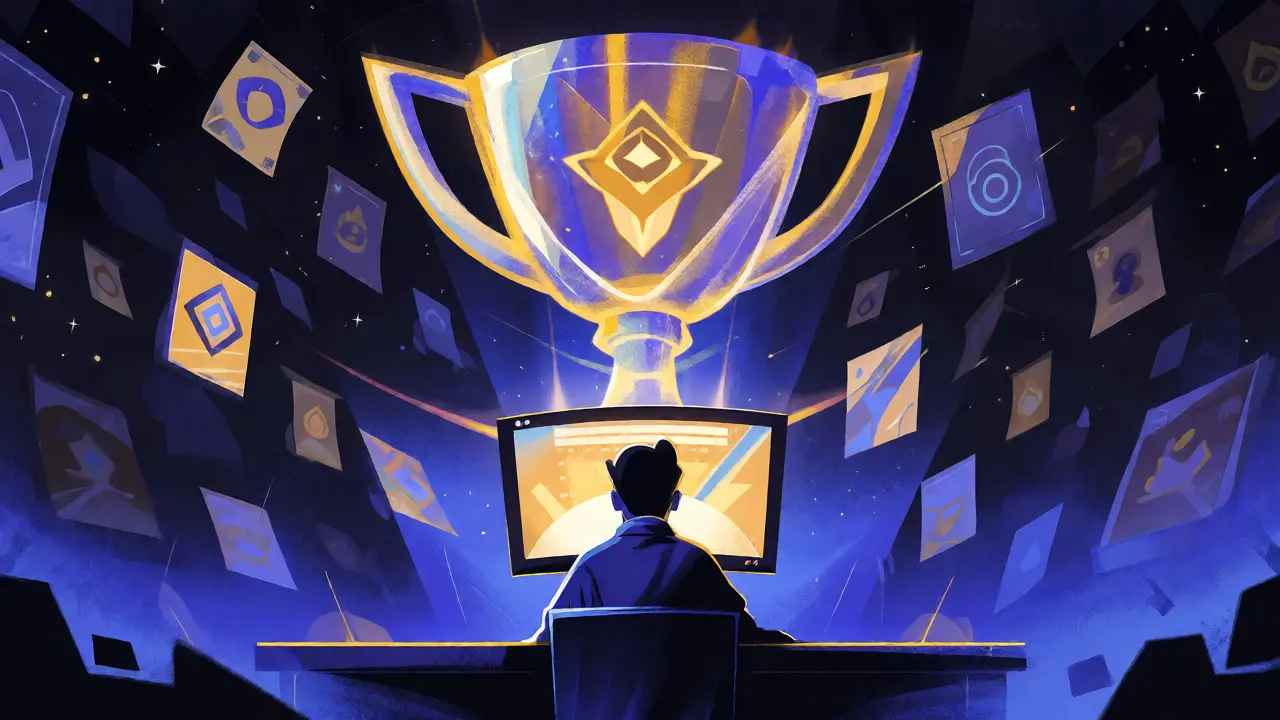 Чемпион Hearthstone на фоне призрачных образов других карточных игр в стиле плаката