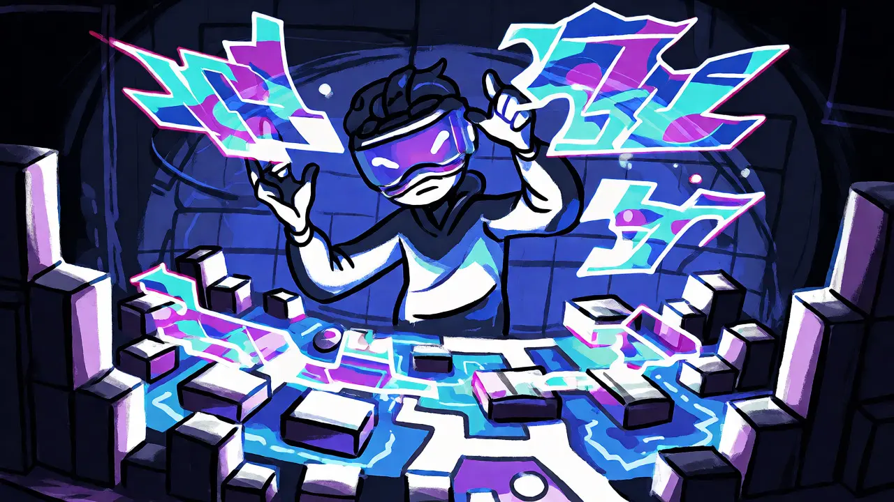 Игрок в VR-шлеме управляет голографической картой киберспортивной арены